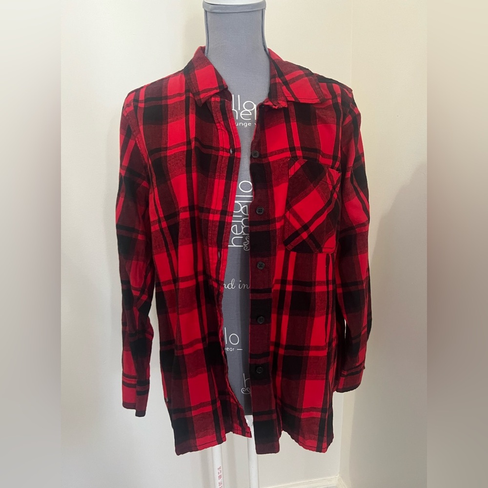 Red and Black Plaid Button-Up Shirt